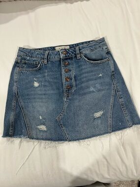 We The Free Distressed Button-Front Denim Mini Skirt - Blue